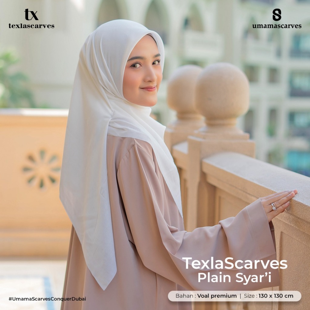 SYARI POLOS TEXLA SCARVES BOX FREE BROOCH BY UMAMA SCARF Hijjab 130cm  Umama Kerudung Voal Premium L