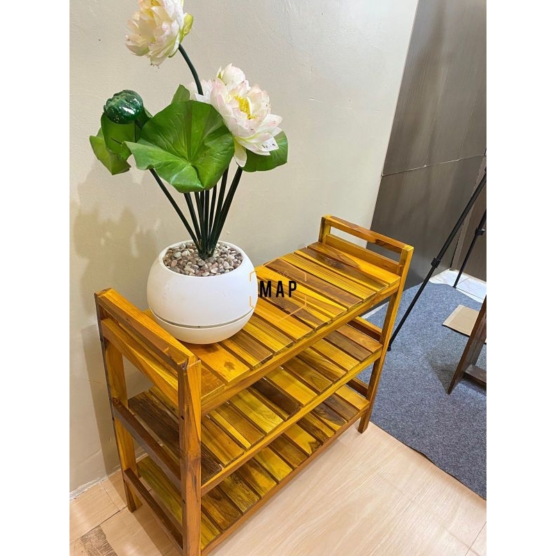 Rak SEPATU Medium kayu JATI solit finising Plitur Glos Mengkilap