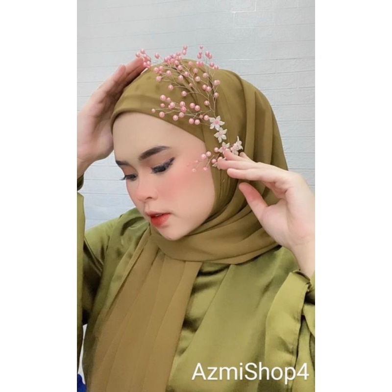 Headpiece Mutiara Pink Bunga Kecil - Mahkota Murah - Aksesoris Hijab - Hiasan Wedding