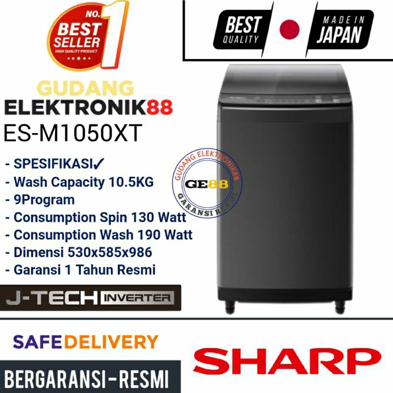 Mesin Cuci SHARP 1 Tabung 10,5 Kg ES-M1050XT-SA Top Loading Low Watt Murah Promo Gratis Ongkir Khusu