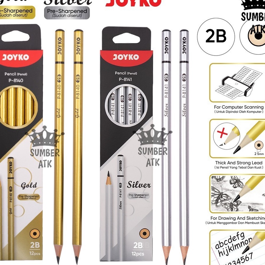 

HEMAT Pencil Pensil P814 Gold P8141 Silver 2B 1 BOX 12 PCS