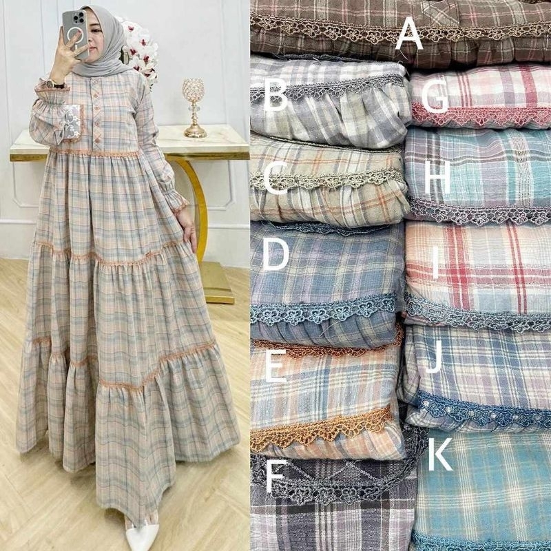 GAMIS SALVINA YS ORI MOTIF KOTAK TERBARU 2024 MEWAH MURAH DRESS