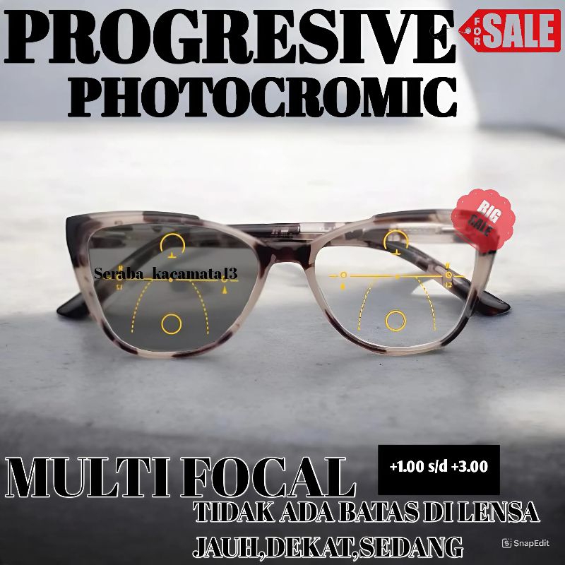 Kacamata Progresif Photochromic Cat Eye Wanita | Kacamata Baca Plus Jalan | Kacamata Baca Plus 7006