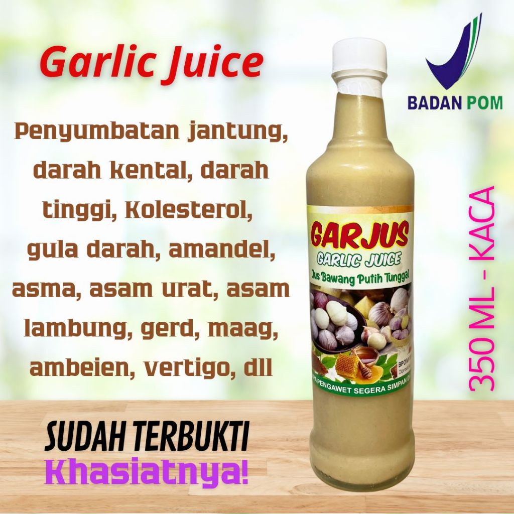 

BPOM Garjus 350ml - Jus Bawang Putih Tunggal Madu Murni Cuka Apel Lemon Jahe Merah Kayumanis, Detox, Kolesterol, Darah Tinggi, Amandel, Wasir, Asam Urat