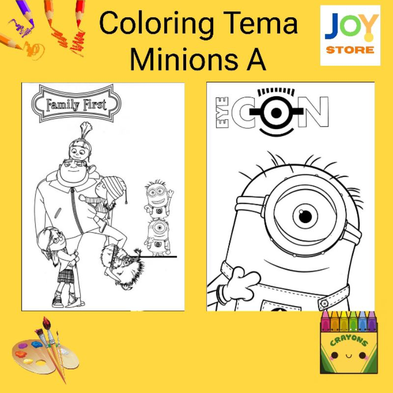 

Kertas Gambar Mewarnai Anak ukuran A4 dan A5 150 gsm - Coloring Paper Tema Minions A Toko Joy Store