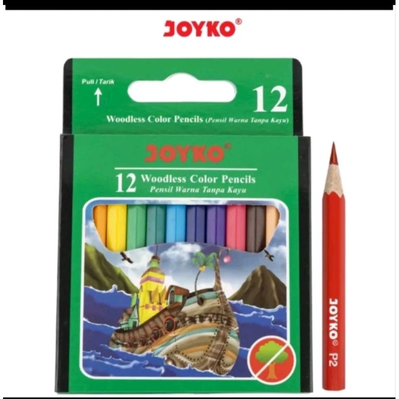 

12 pcs pensil warna joycko 12 warna pendek woodless color pencil