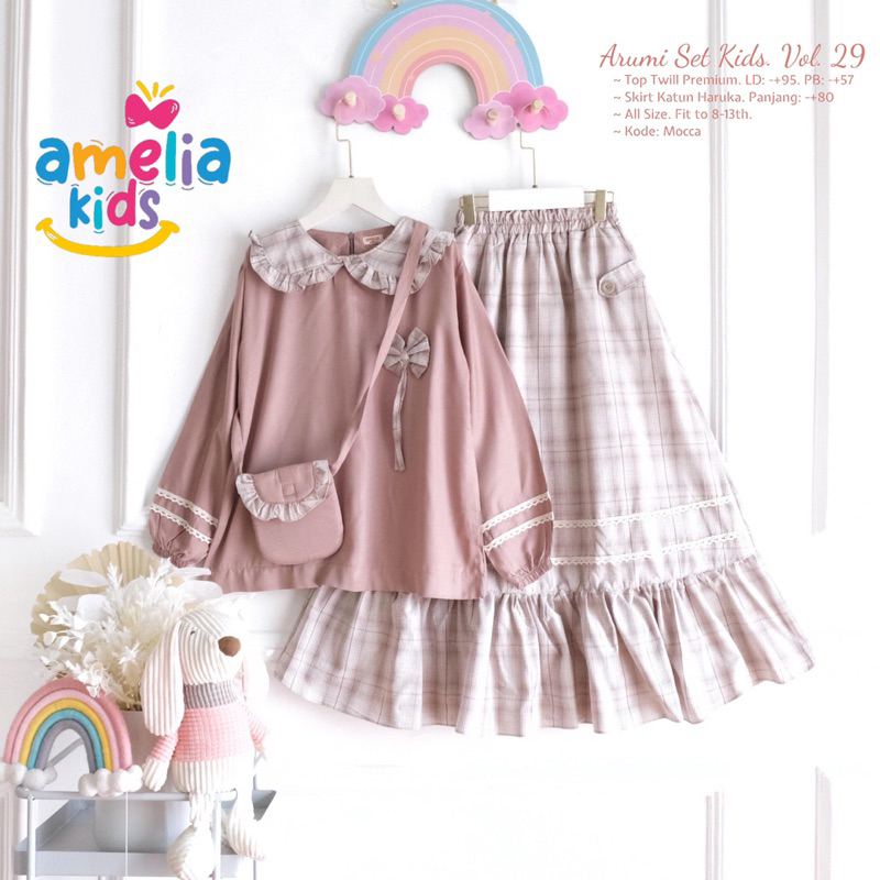 Setelan Rok Anak Perempuan Blus dan Rok Free Tas Cantik Arumi Set Kids BY Amelia Setelan Baju Muslim
