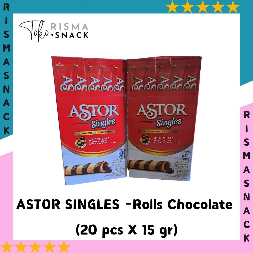 

Astor Singles Wafer Rolls Chocolate kemasan (20pcs x 12gr)