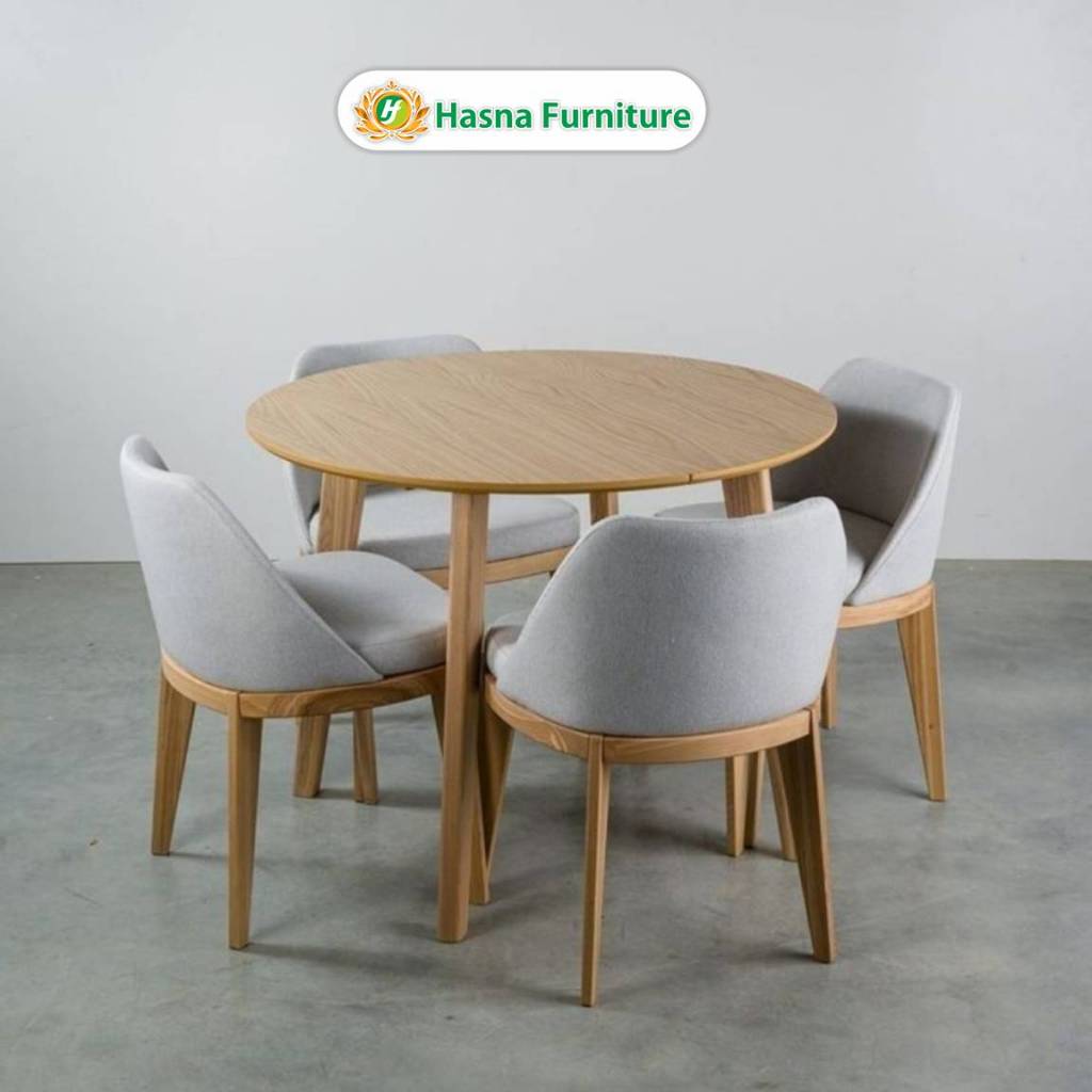 Set Meja Makan Bulat Minimalis 4 Kursi Kayu Jati
