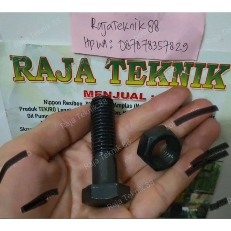 baut mur 8.8 baja m14x70 kunci 22 drat kasar drat pitch 2.0 / baut baja 8.8 m14x70/baut + mur baja m