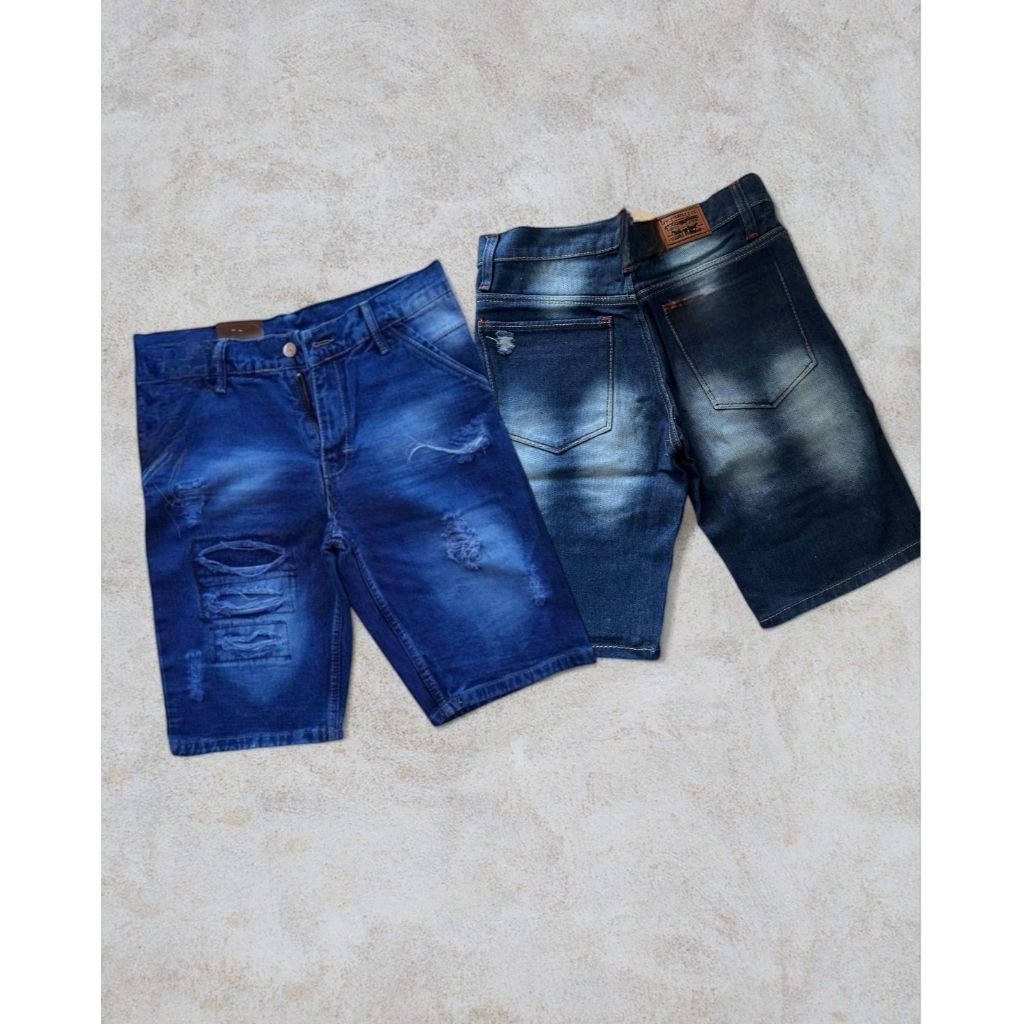 Celana Pendek Jeans Pria Bahan Melar Terbaru - celana jeans robek berlapis tidak tembus  celana pria