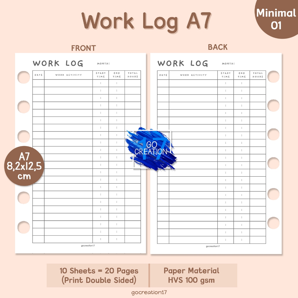

Buku Planner Refill Kertas Isi Binder Work Log Simple Minimalis A7