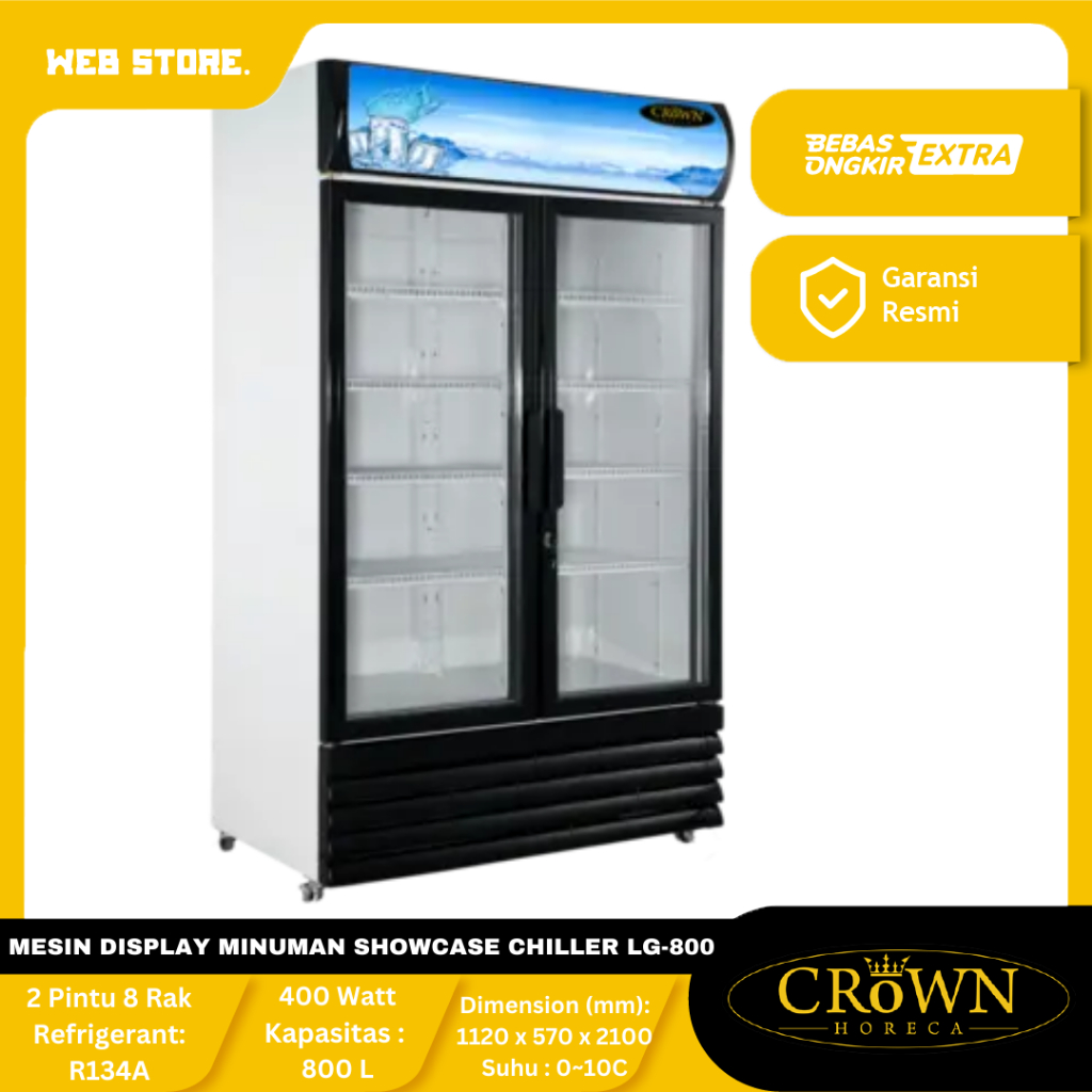 Mesin Pendingin Display Minuman Showcase Chiller 2 Pintu 8 Rak LG-800 Crown