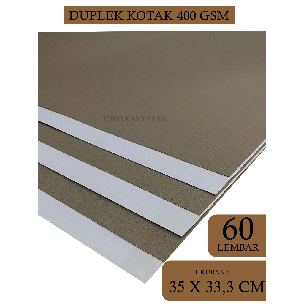

Duplek Coated / Duplek Kotak 400 Gsm Ukuran 35 X 33,3 Cm , ISI 60 Lembar