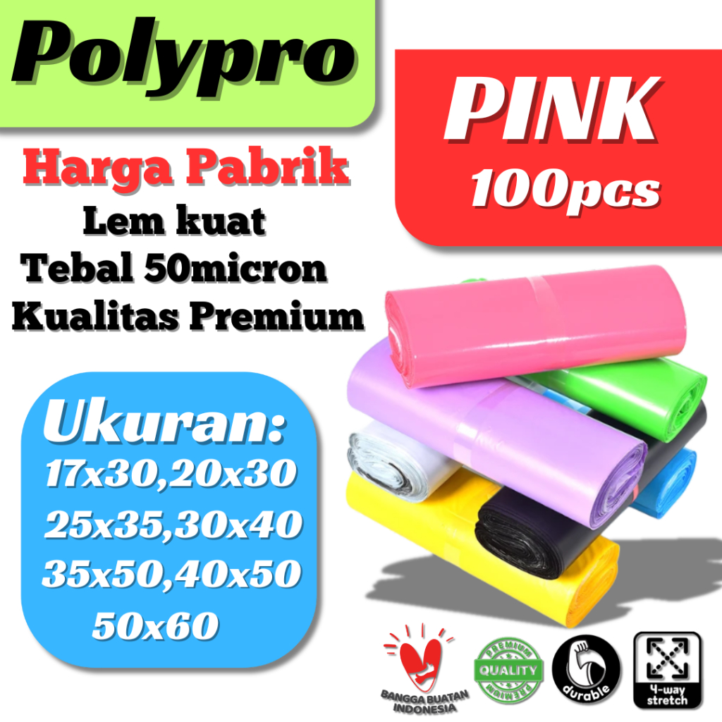 

Plastik Packing Pink Glossy / Polymailer Warna LDPE Glossy (Isi 100Pcs)