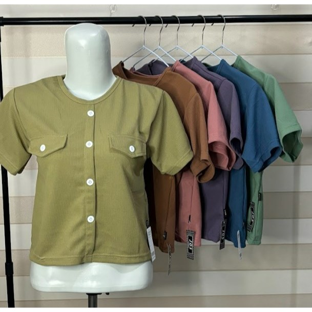 Atasan Wanita Kaos Import Model Kancing Knit Tokyo All Size Baju Cewek Crop Top Knitwear Dewasa Basi