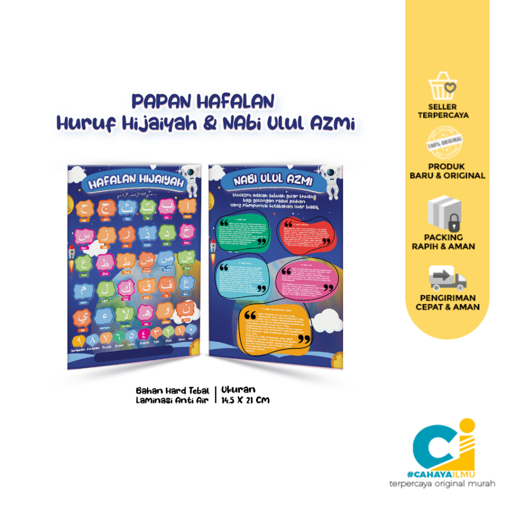 

Table Papan Hapalan Custom + Nama Huruf Hijaiyah & Ulul Azmi Bahan Hard Tebal Laminasi Anti Air , Depan Belakang ( Biru )