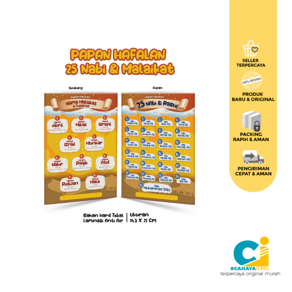 

Table Papan Hafalan 25 Nabi & Malaikat Bahan Hard Tebal Laminasi Anti Air Ukuran 14,5 x 21 cm Varian Coklat ( Papan Hapalan )