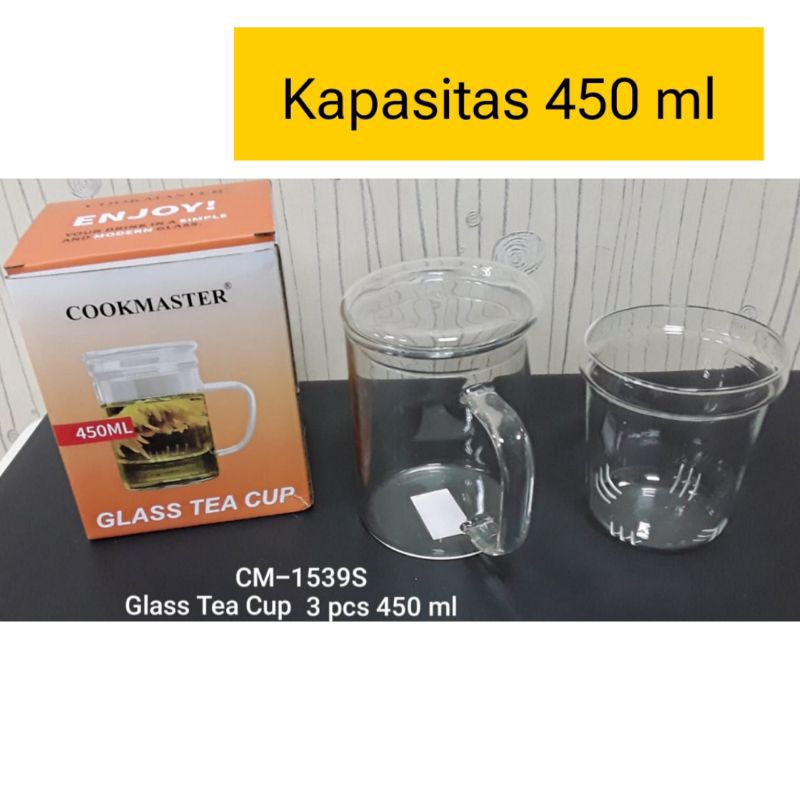 COOKMASTER Tea Cup CM1539S 1 Set (gelas, saringan, dan tutup) 450 ml Gelas Kaca Jamu / Rempah-rempah