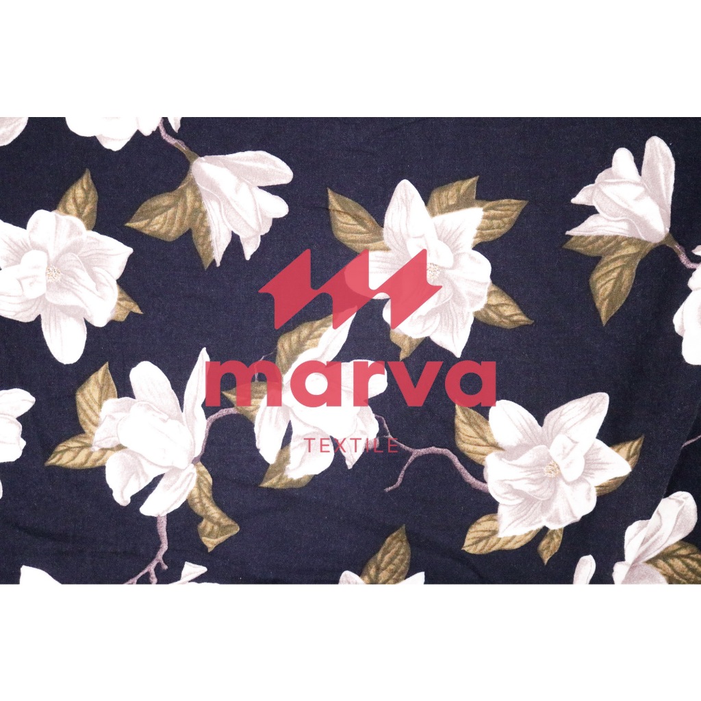Kain Batik Meteran Premium Bahan RAYON motif bunga warna dasar hitam by Marva textile