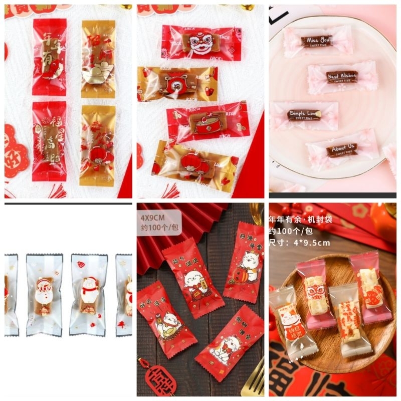 Plastik kemasan permen 100pcs |plastik nouget |Plastik sealer|Plastik Motif imlek/motif natal