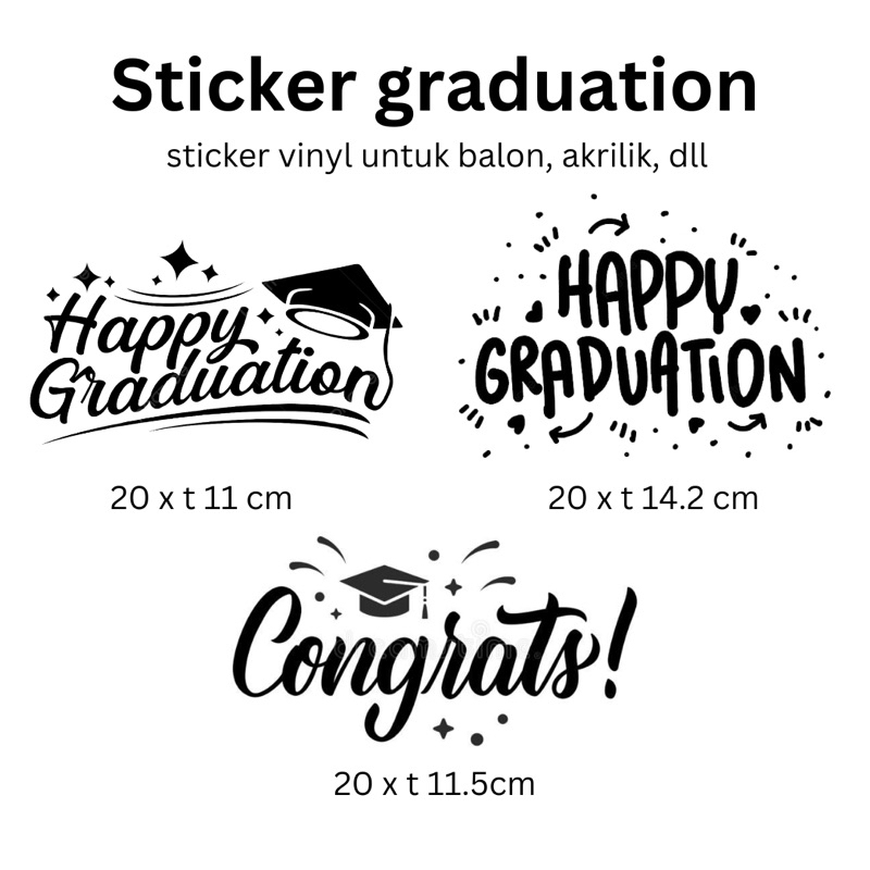 

STICKER BALON BOBO HAPPY GRADUATION, sticker vinyl untuk balon/ cutting sticker acrylic