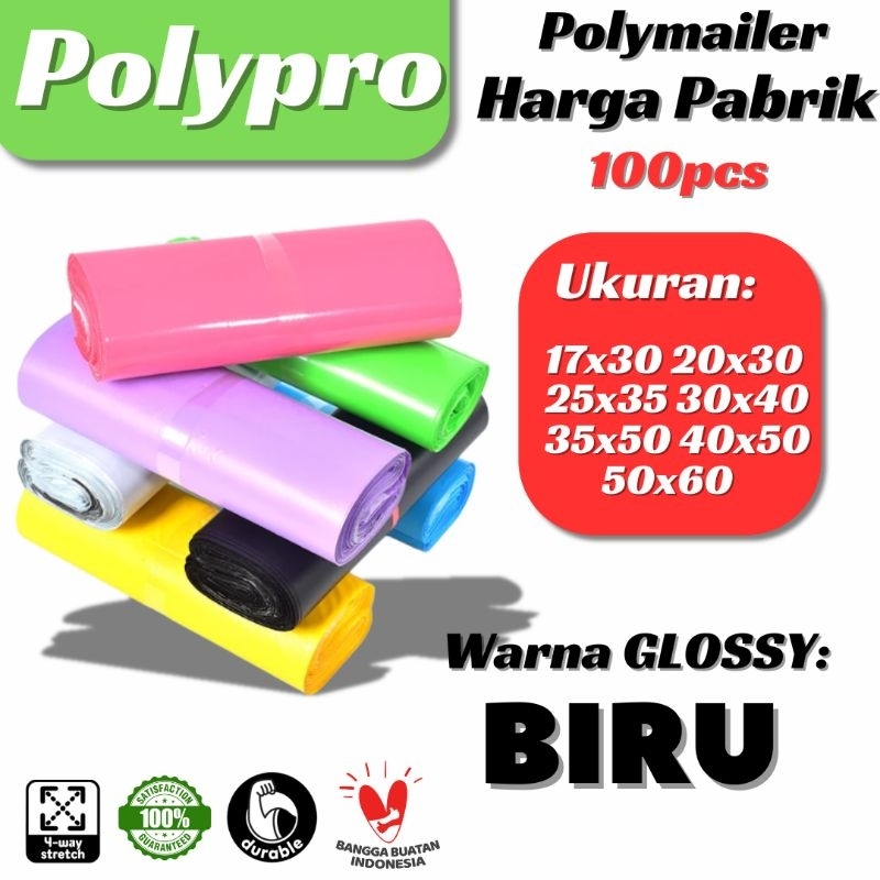 

Plastik Packing Biru Glossy / Polymailer Warna LDPE Glossy ( Isi 100pcs)