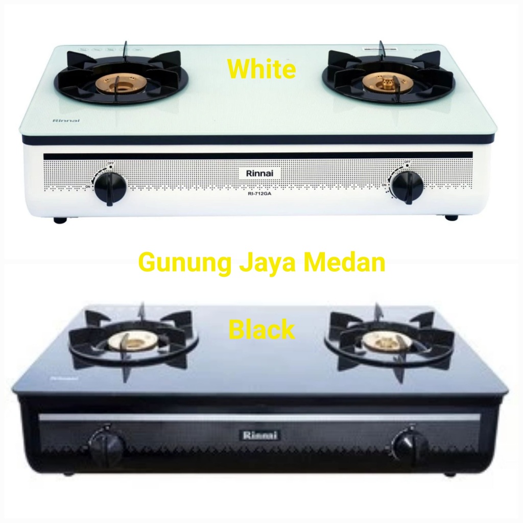 Kompor Gas Rinnai RI 712 GA White & Black 2 Tungku Tempred Glass Jumbo Api Lilin Garansi Resmi 1 Tah