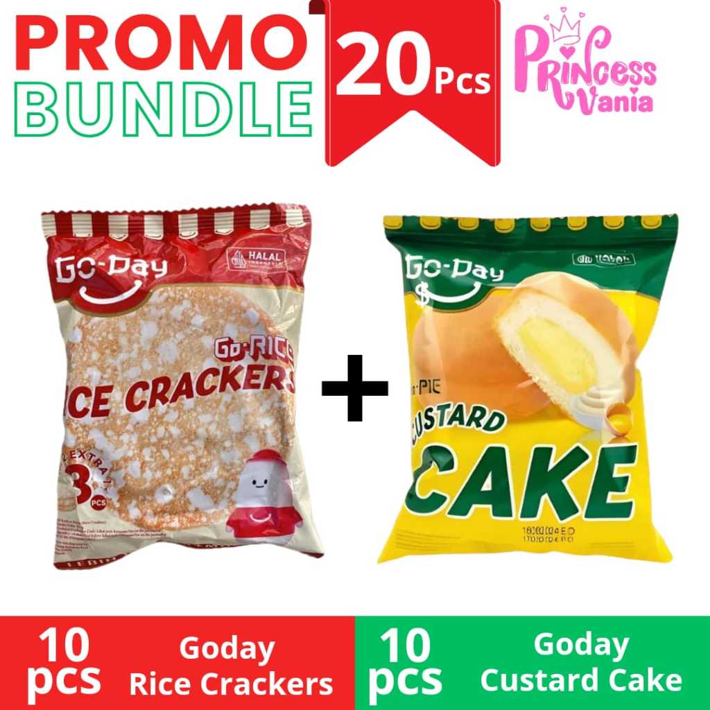 

PAKET BUNDLING HEMAT 10PCS GO RICE CRACKERS + 10PCS GO PIE CUSTARD CAKE GODAY SNACK BISKUIT