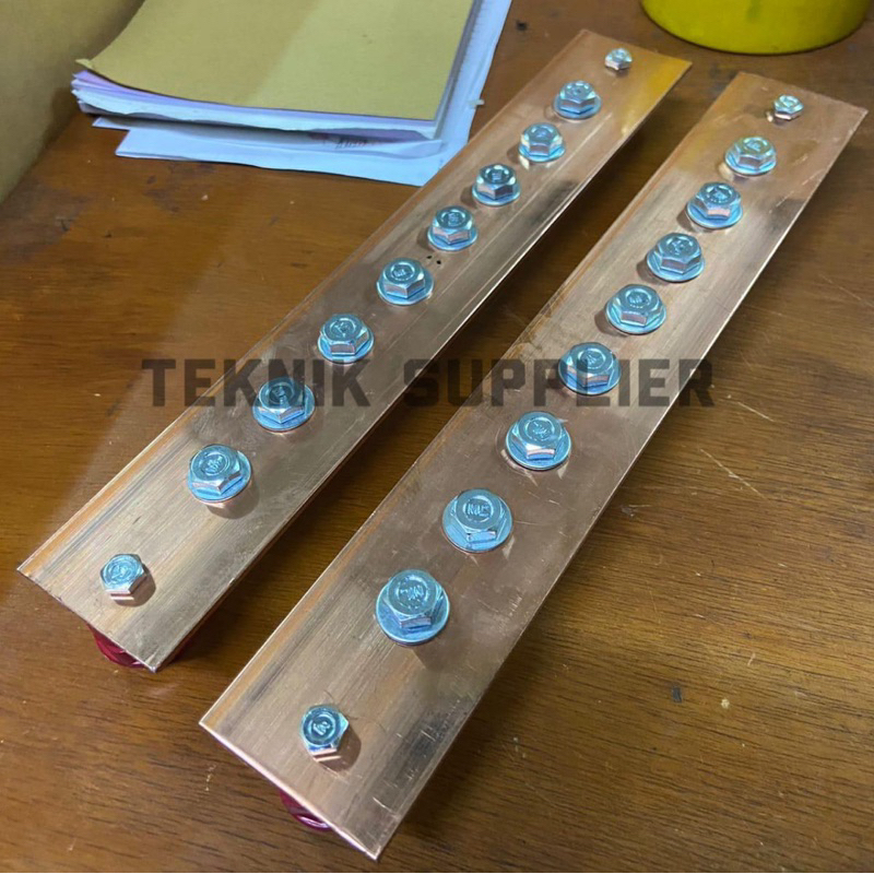 busbar tembaga 3mm x 50mm x 300mm komplit / busbar grounding / busbar arde / nol arde busbar tembaga