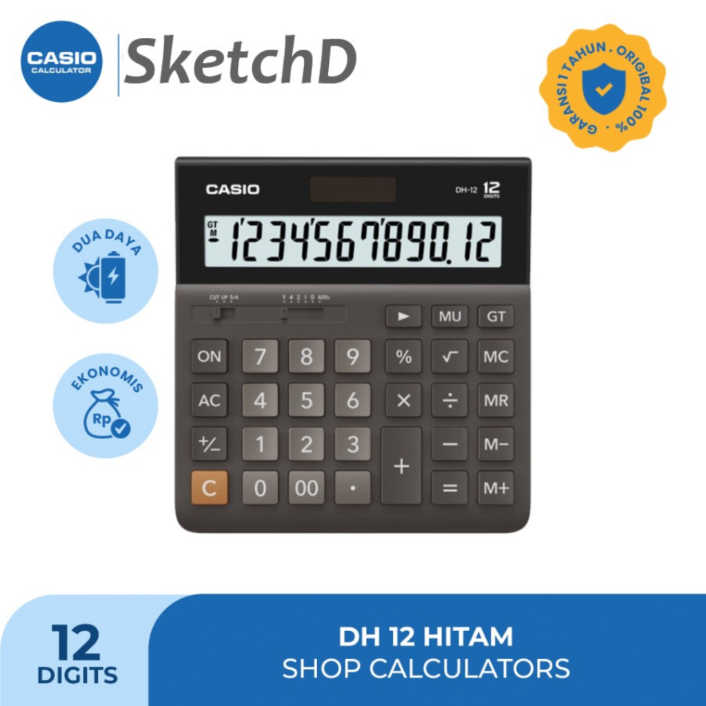 

Kalkulator Sedang Casio Layar Besar DH-12 12 digit Calculator Solar + Battery Value Series