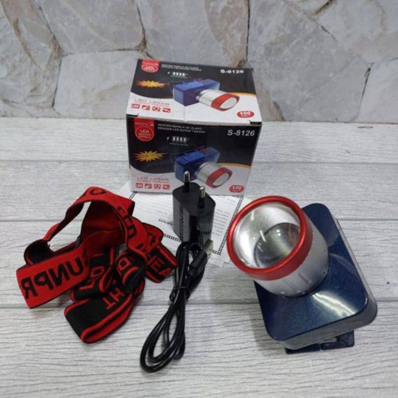 COD Senter Kepala Isi Ulang S-8126 Cahaya Putih Senter Kepala Laser Sunpro 100watt