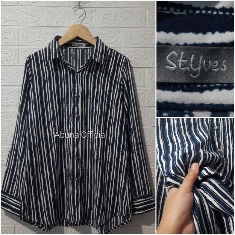 ST. YVES blouse salur / atasan wanita motif garis / kemeja kerja formal lengan panjang / baju muslim