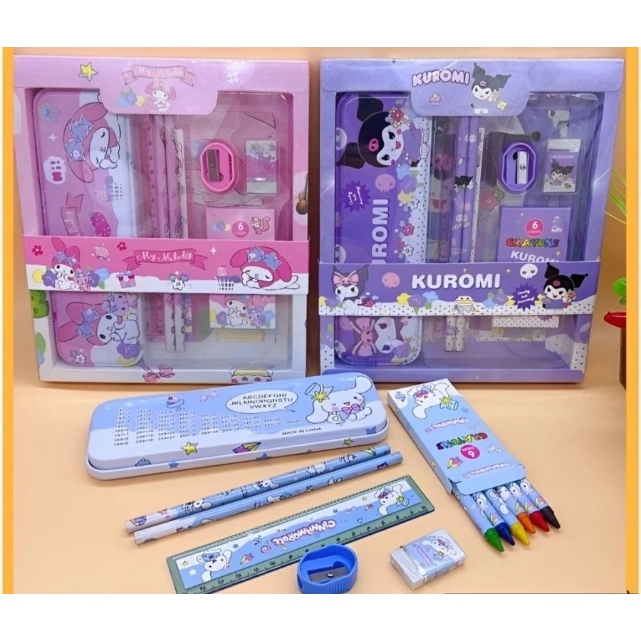 

Kotak Pensil Anak Set 7 in 1 Stationery Hadiah Anak Sekolah Sanrio Alat Tulis Set Kotak Pensil