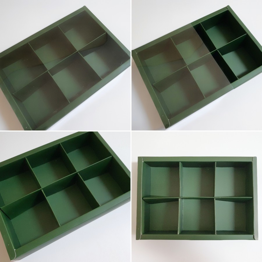 

5 pcs box mika polos packaging eggtart sekat 6 ukuran 7x7x4cm hijau tua idul fitri