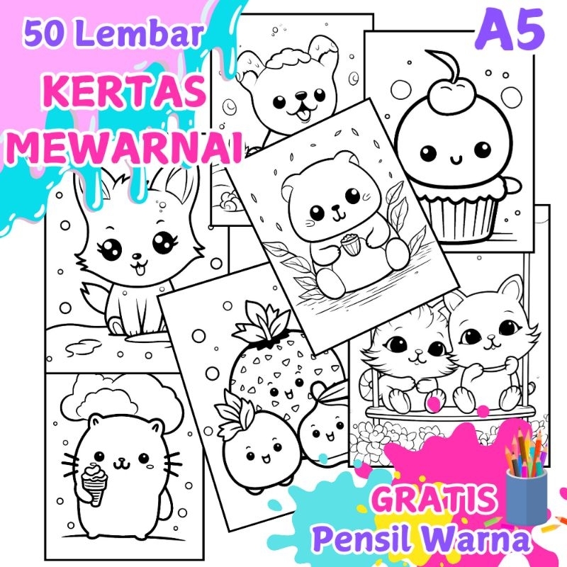

A5 50 LEMBAR KERTAS MEWARNAI CUTE ANIMALS