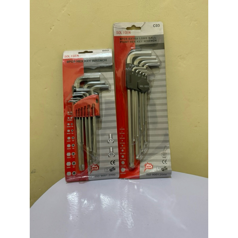 SOLIGEN Kunci L Set Kombinasi & Kunci L Ballpoint Soligen 9Pcs