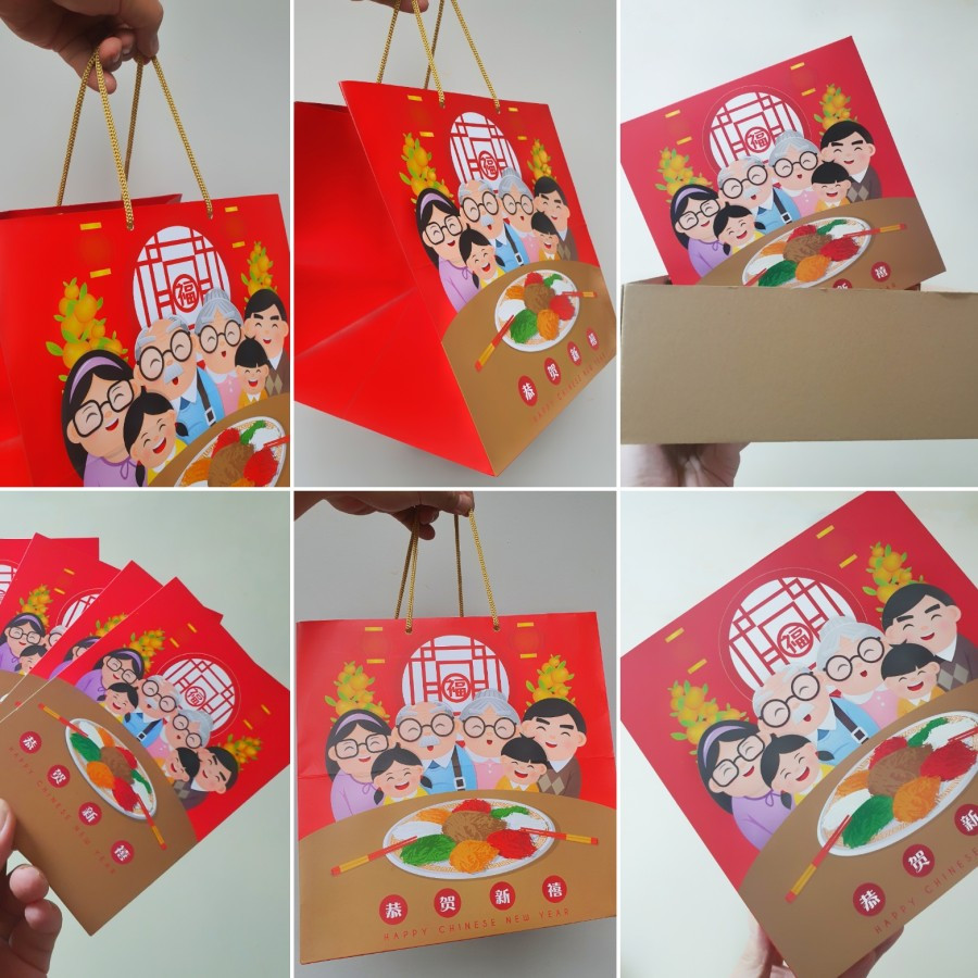

( 1 pcs ) Set Kardus Paperbag Hampers Imlek Box Tas Chinese New Year Parcel Oleh Oleh