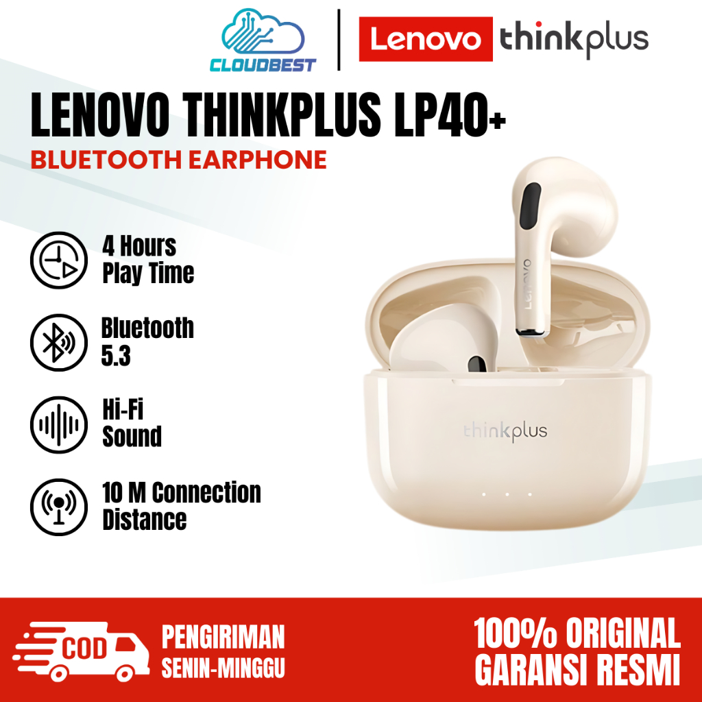 Thinkplus LP40 Plus TWS Earbuds - Headset Bluetooth dengan Penghapusan Suara Bising