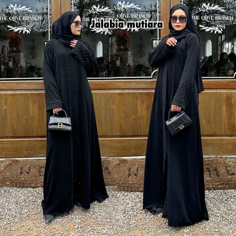 Abaya Hitam JALABIA MUTIARA Dress Muslim Terbaru Arab Turkey Bordir Maxi Dubai Diamond