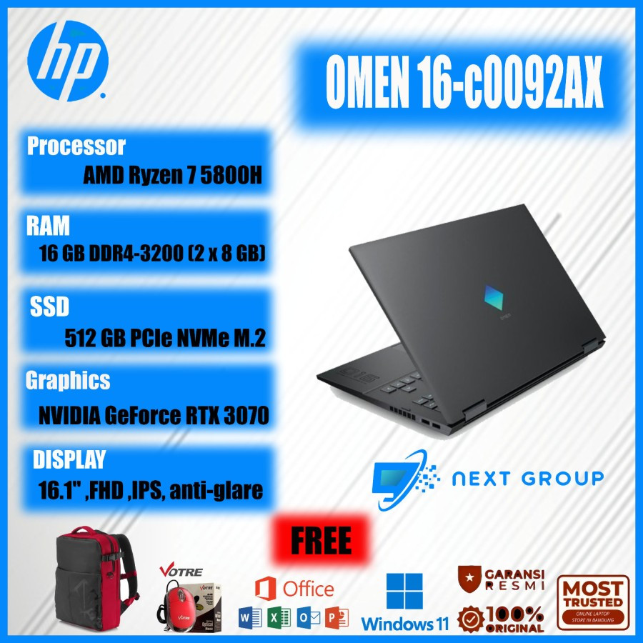 HP Omen 16 C0092AX Ryzen 7 5800H 16GB 512GB RTX3070 16,1" W11+OHS2019