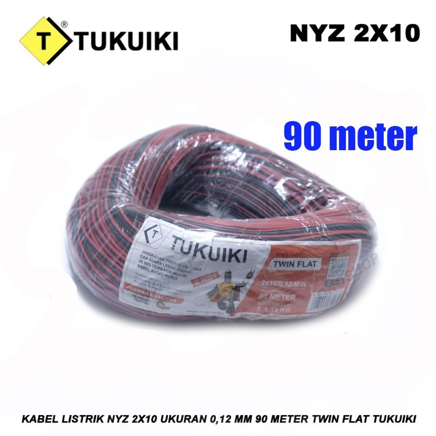 Kabel Listrik 2x10 Ukuran 0,12 mm 90 Meter