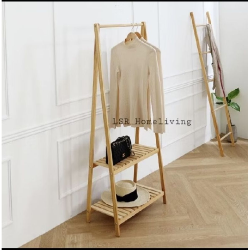 ladder hanger rak gantungan baju kayu ,rak gantungan mukena estetik, rak gantungan mukena aesthetic,