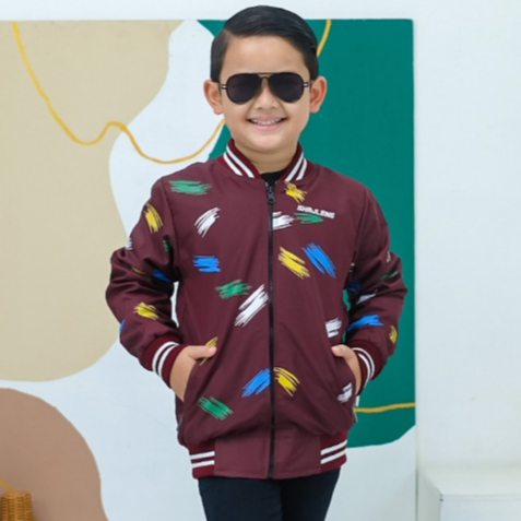 GHAJLENG Jaket Bomber Anak Laki Laki Polkadot 02 Maroon