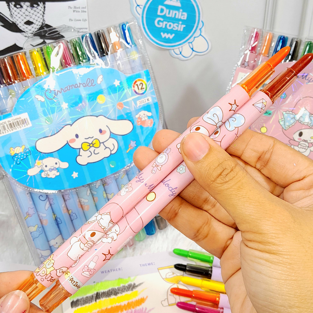 

tyvf Krayon Twist SANRIO 1 Set isi 12 PCS Cinnamoroll Melody CUTE TERMURAH / Crayon Putar Sanrio