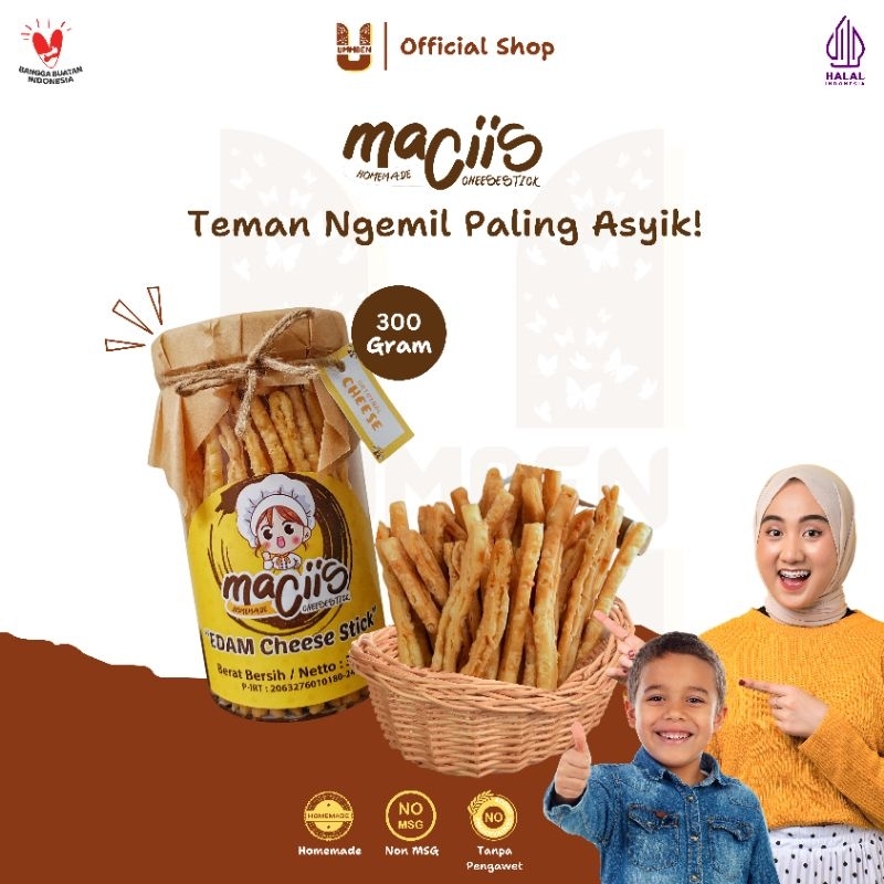 

MACIIS Ummben Cheese Stick Keju Edam Toples 300g Cemilan Anak Dewasa Homemade Tanpa MSG Halal