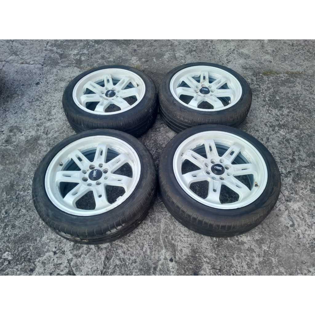 VELG MOBIL BEKAS HSR DAIMON  RING 16X7 LLEBAR 8X100/114ET38 WHITE + BAN PHI(2) 195 50 R16 VELG UNTUK