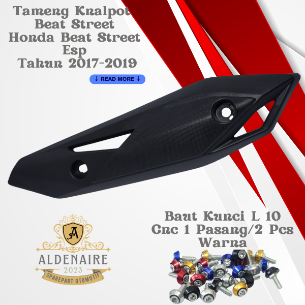 Cover Tutup Tameng Knalpot Motor Honda Beat Street Tahun 2017-2019 + Baut Kerucut L 10 Cnc Sepasang