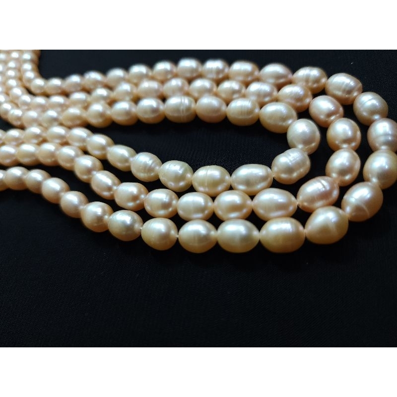 MLKU MUTIARA AIR TAWAR OVAL ASLI PER UNTAI 7-8MM / MUTIARA IMPORT / BUKAN MUTIARA LOMBOK / 100%