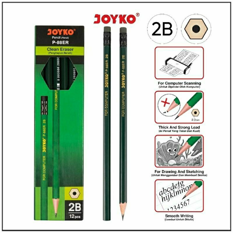 pensil joyko P 88ER + penghapus/pensil joyko/pensil dan penghapus/pensil for computer